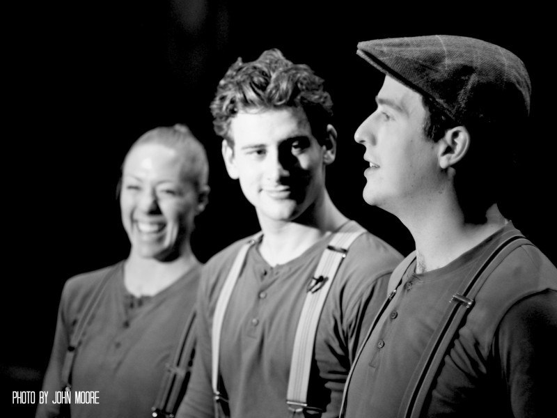 Joey's handlers Jessica Krueger, Patrick Osteen and Jon Riddleberger talk about bringing the horse to life on the Buell Theatre stage. Photo by John Moore.