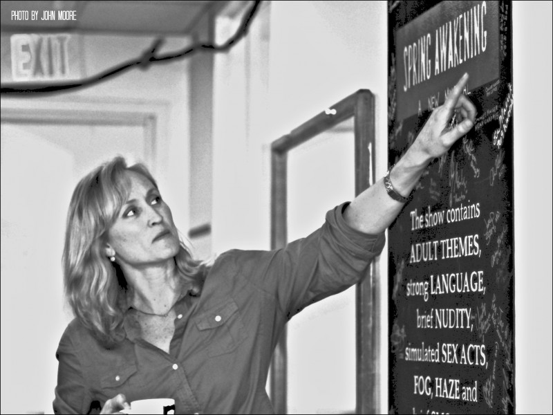 Every show that plays the Buell Theatre gets an honorary spot for cast autographs on the backstage walls. Angela Reed, who plays Rose Narracott in "War Horse," previously appeared in the touring production of "Spring Awakening." Photo by John Moore.  