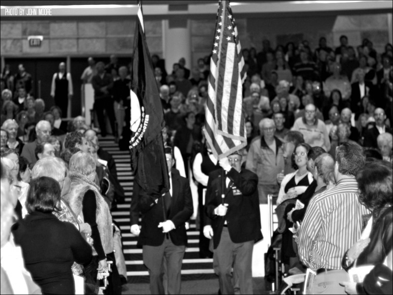 A presentation of the Color Guard by local veterans preceded the start of the performance. The group includes Harry Giglio, Harry Ciruli Jr., Chick Blemler and Richard Callan. Photo by John Moore.  