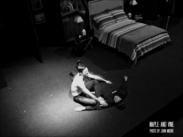 Josh Robinson and Stuart Sanks warm up together before the opening-night performance. Photo by John Moore. 