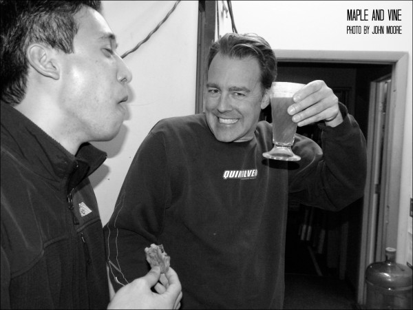 Actors Stuart Sanks and Dale Li are decidedly stress-free backstage before the show. Photo by John Moore. 