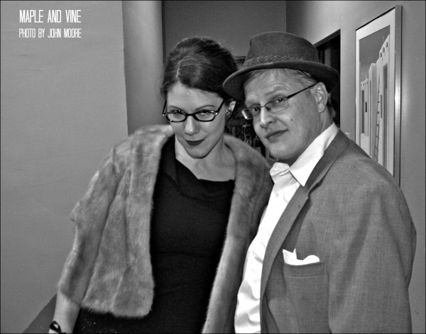 Curious Theatre company members Kate Marie and Brian Landis Folkins, who are marrying in less than two weeks, join the opening-night  afterparty. Photo by John Moore.